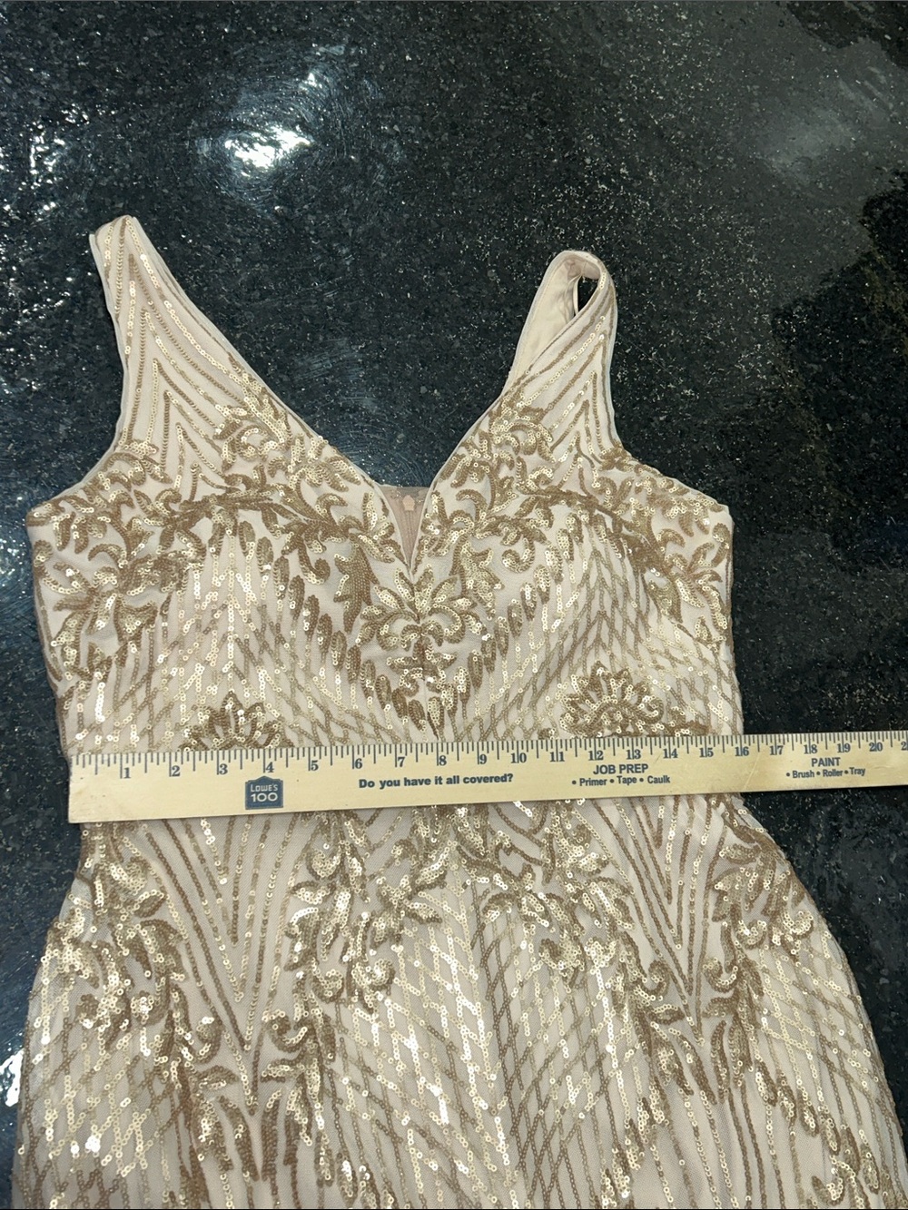R&M Richards Aurora Dreamscape Evening Gown Ivory & Gold Hand-Beaded W/ Cover 14 - Picture 11 of 11